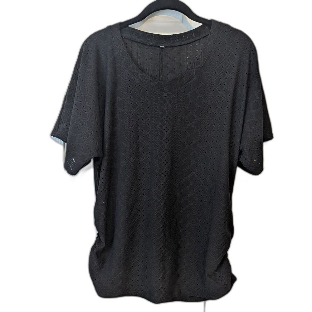 Women’s Black Eyelet Short Sleeve Top Side Ruching Medium Whimsygoth Romantic